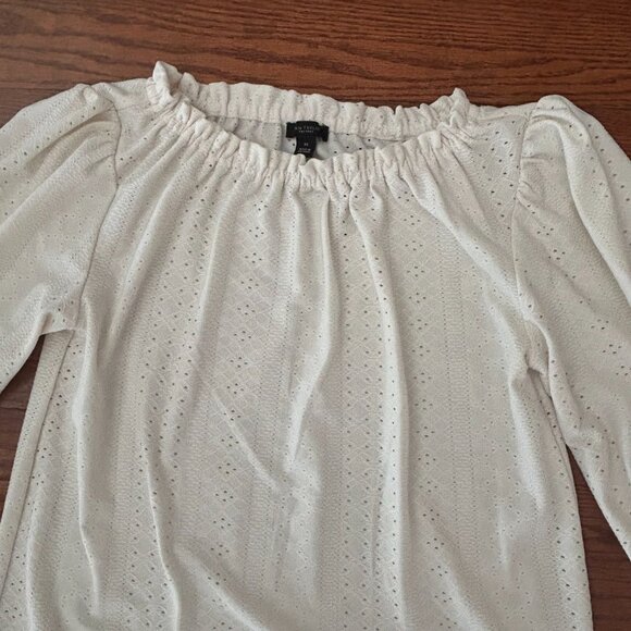 Ann Taylor Eyelet Ivory Smocked Neck Puffed Sleeve Blouse Size XS balloon sleeve - Picture 6 of 12